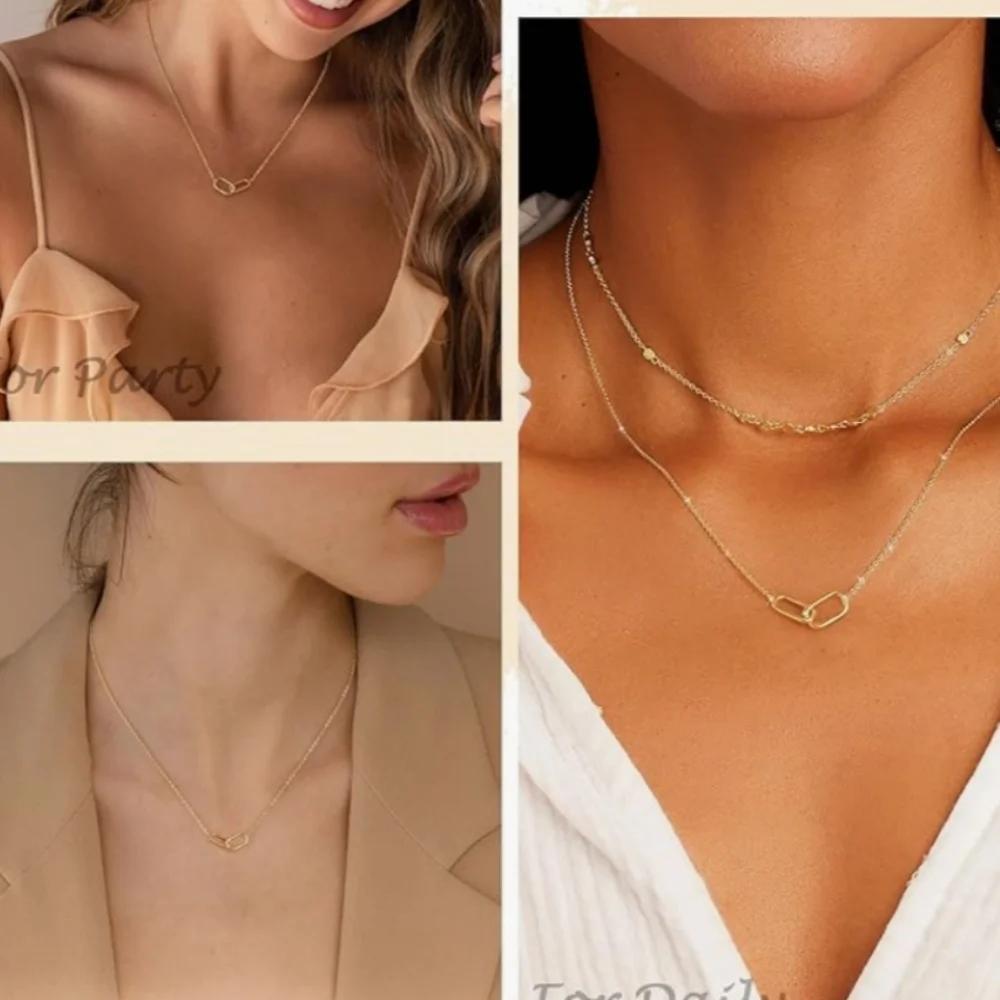 Gold Necklace for Women Trendy 14K Gold Plated Dainty Paper Clip Necklace - Picture 4 of 7